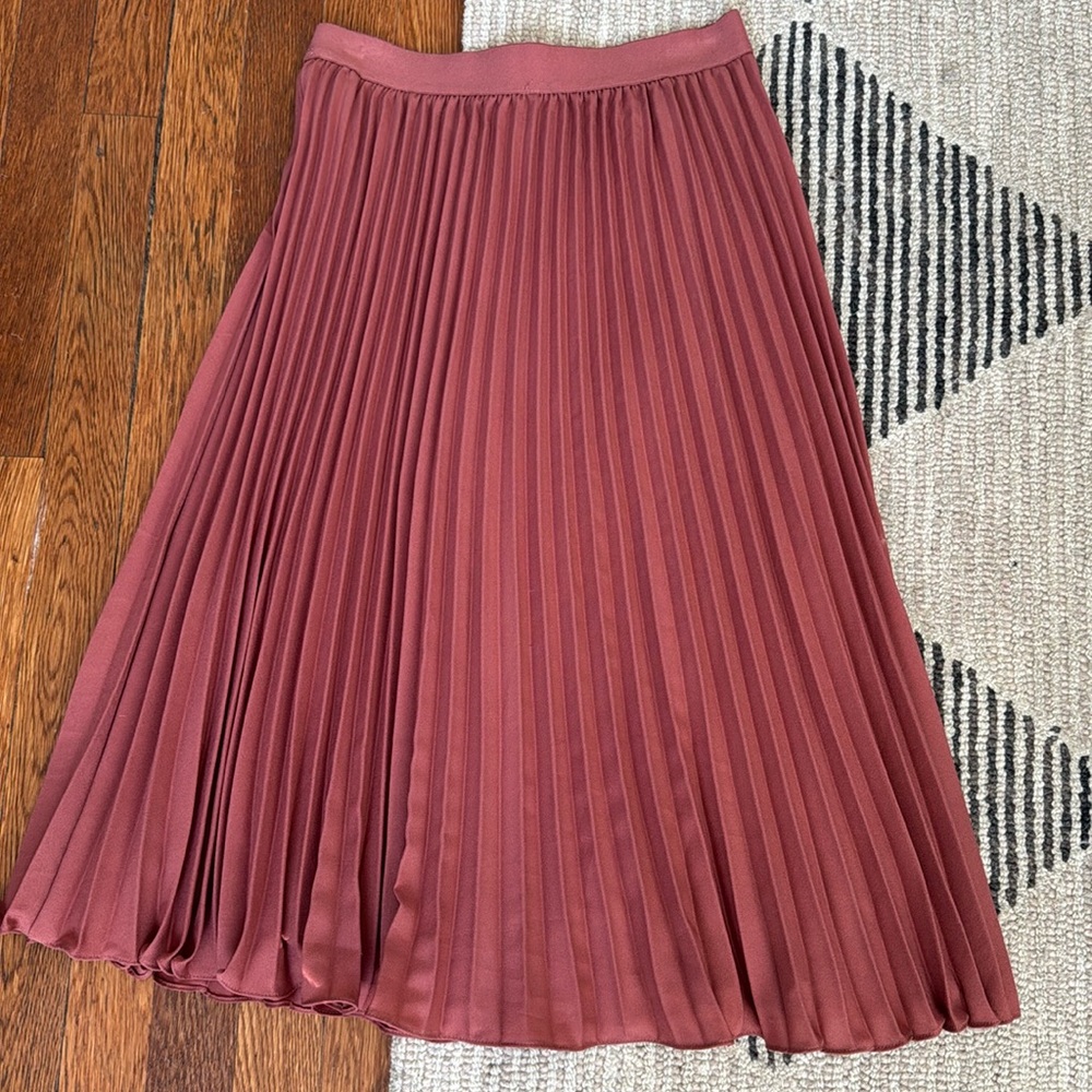 Salmon Pink Pleated Full Midi Skirt